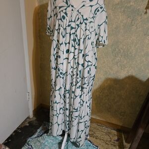 White and Teal Floral Midi Dress